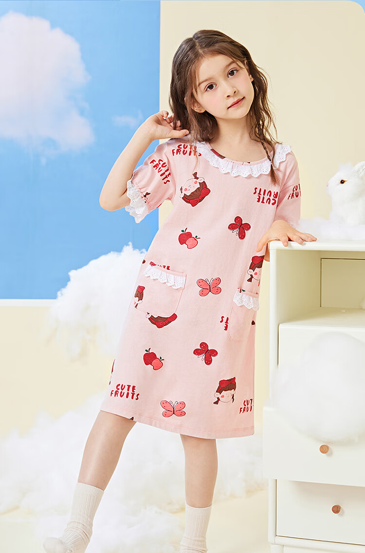Dingguagua Girls' Princess Style Cotton Summer Thin Nightgown Children's Homewear Parent-Child Pajamas Size 160 2