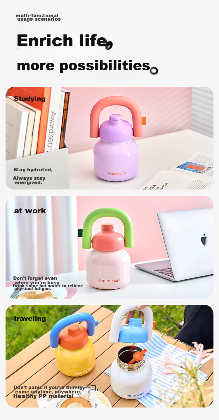 Chakolab Large Capacity Student Insulated Cup with Straw, Direct Drinking Big Belly Cup, Office Stainless Steel Water Bottle, Gift for Women, Portable Mug 5