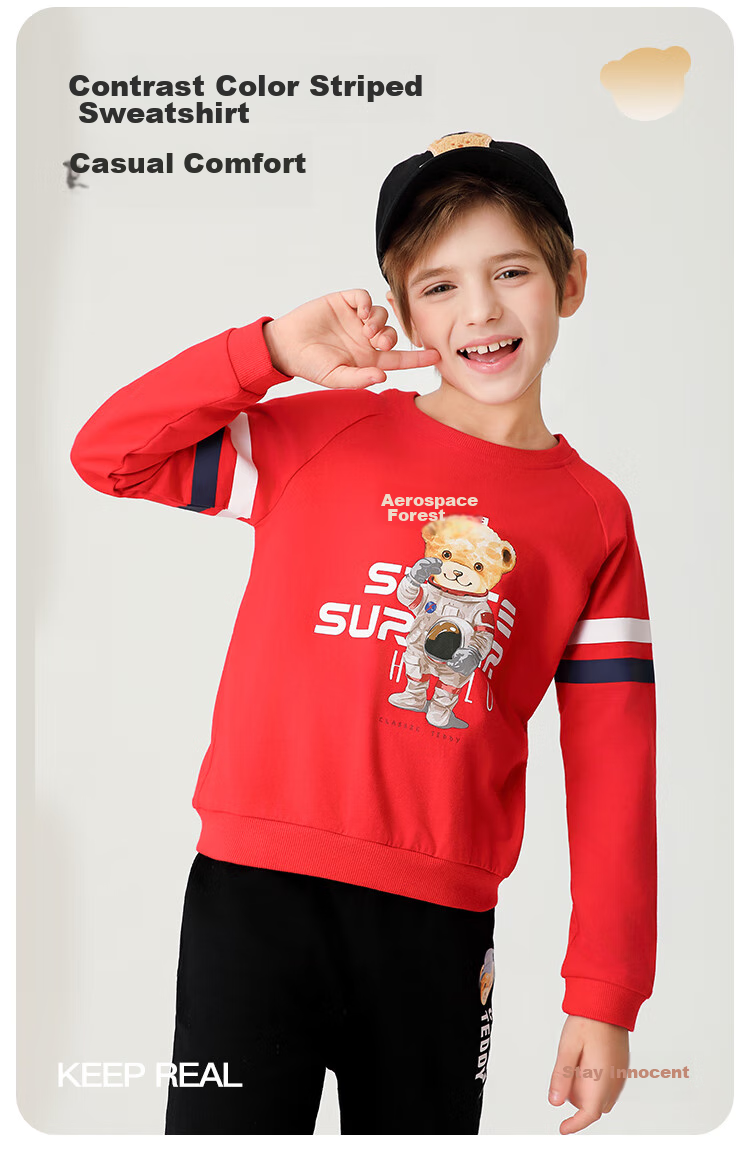 Classic Teddy Children's Sweatshirt, Boys And Girls Round Neck Top, for Older Kids, Autumn Wear, Navy Blue, Size 130 1