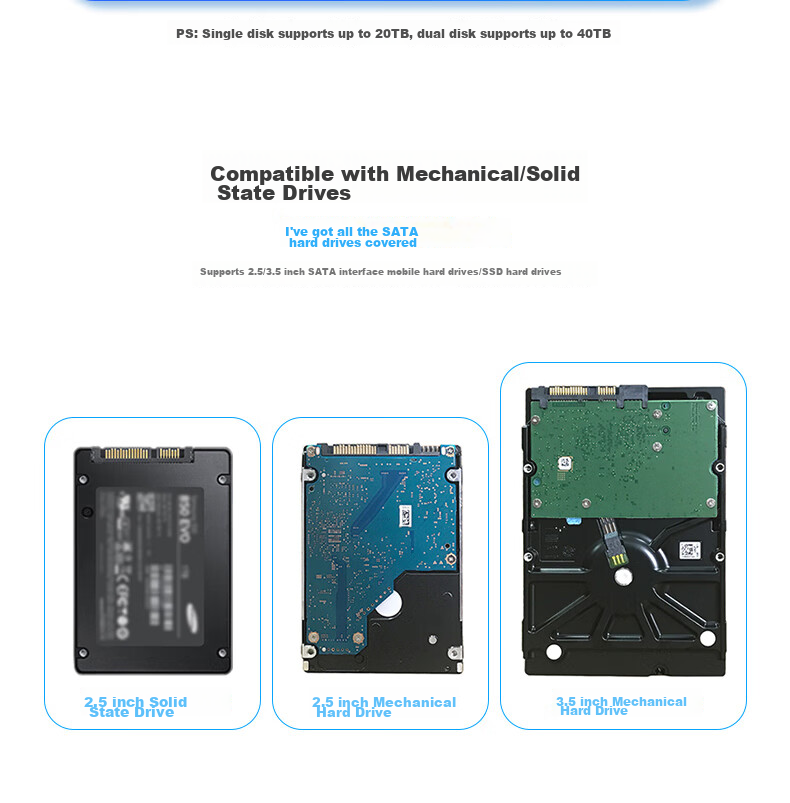 GODO Mechanical SSD Enclosure Base, 2.5/3.5 Inch, USB3.0 External SATA Dual-Bay, Compatible with Laptops And Desktops, External Portable Hard Drive Enclosure, Universal 4