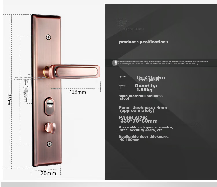 Aoben Door Handle, Anti-Theft Door Lock Entrance Door Handle 015 Red Antique 3.5mm Thickened Version (Without Lock Body Or Cylinder) 6