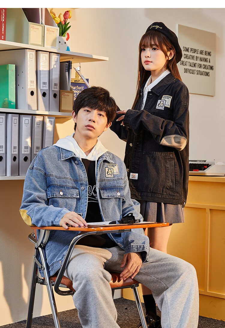 TonLion 2023 Couple's Denim Casual Lapel Jacket, Black (Unisex), Size M 16