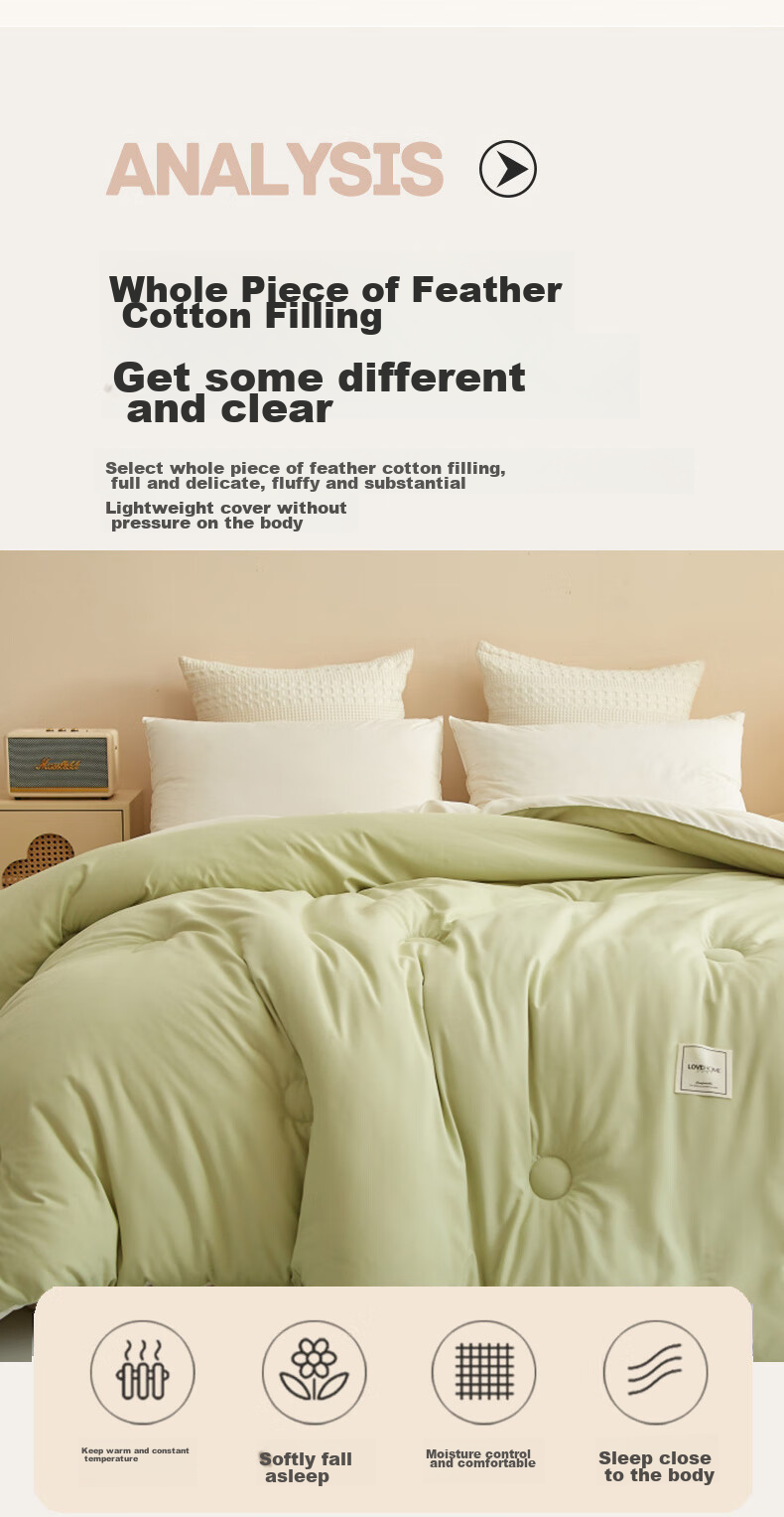 Grace Fiber Comforter Duvet Insert Thickened Double-Size All-Season Comforter Winter Quilt 6 Jin (3 Kg) 200*230cm Milk White Gree 6