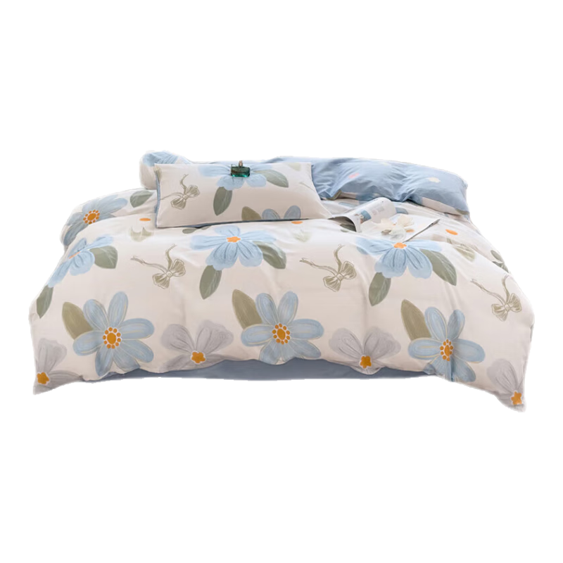 Grace Class 7A Antibacterial Pure Cotton Bedding Set for Single Dormitory, Includes Bed Sheet And Duvet Cover, 1.5*2 Meters Or 1.2m Bed, Yumo Huakai Patter
