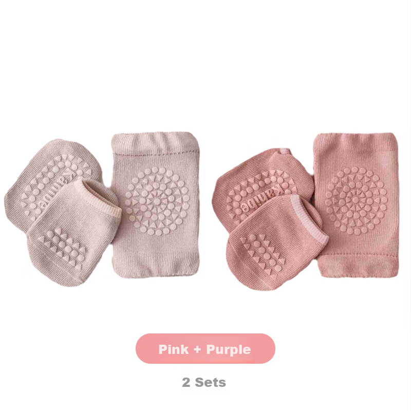 Комплект защиты для младенцев Babyprints: наколенники и носочки для ползания, лето, 2 пары, розовый и фиолетовый, размер S