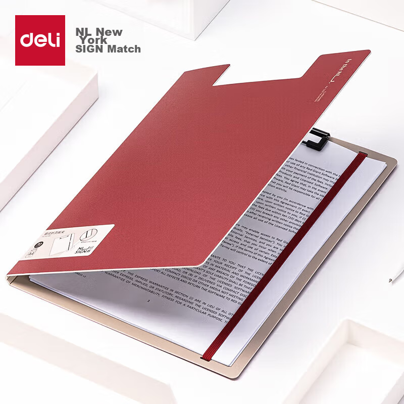 Deli A4 Vertical Folding Clipboard, Conference Folder, Thickened File Holder, Writing Board, Writing Pad for Office Use, Document And Exam Paper Storage Folder, Nirvana Red NS180