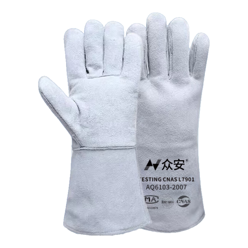 ZhongAn Electric Welding Long Leather Gloves Heat Insulation High Temperature Resistant Wear-Resistant Anti-Scald Welding Gloves HF212 5 Pairs