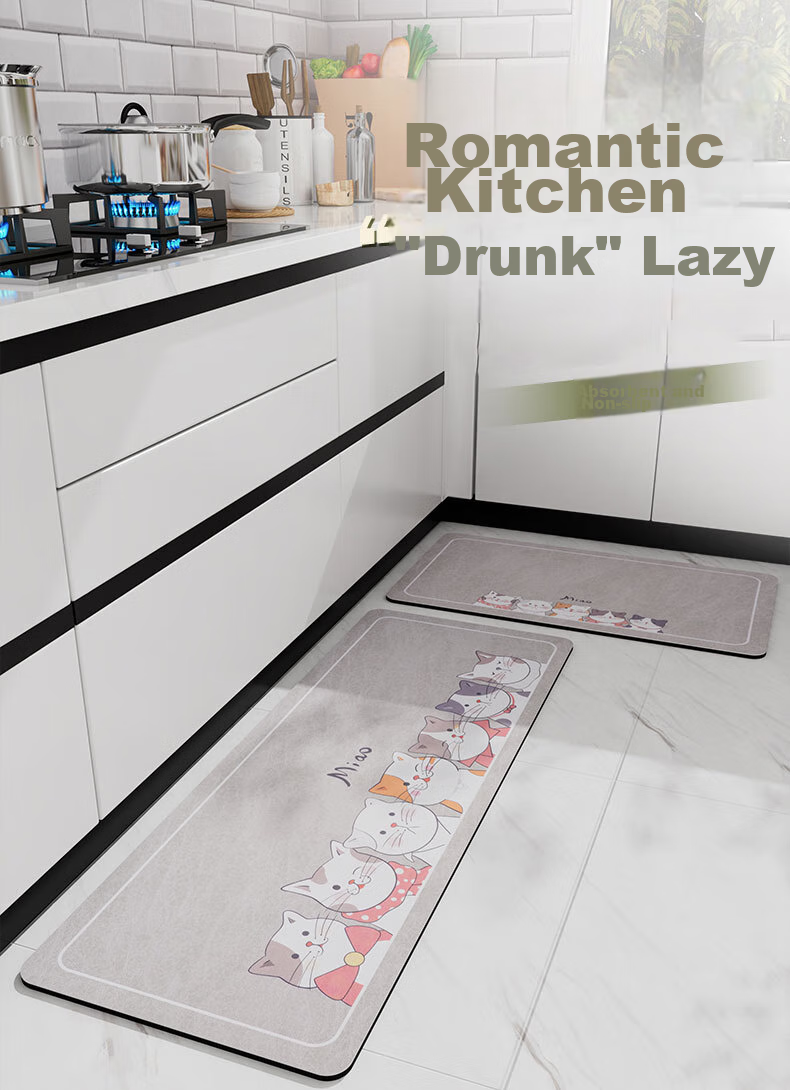 Qiqijia Household Kitchen Floor Mat, Long Strip, Wipeable, No Cleaning Required, Dirt-Resistant Foot Mat, Oil-Absorbing, Water-Absorbing, Non-Slip, Oil-Proof, Waterproof 1
