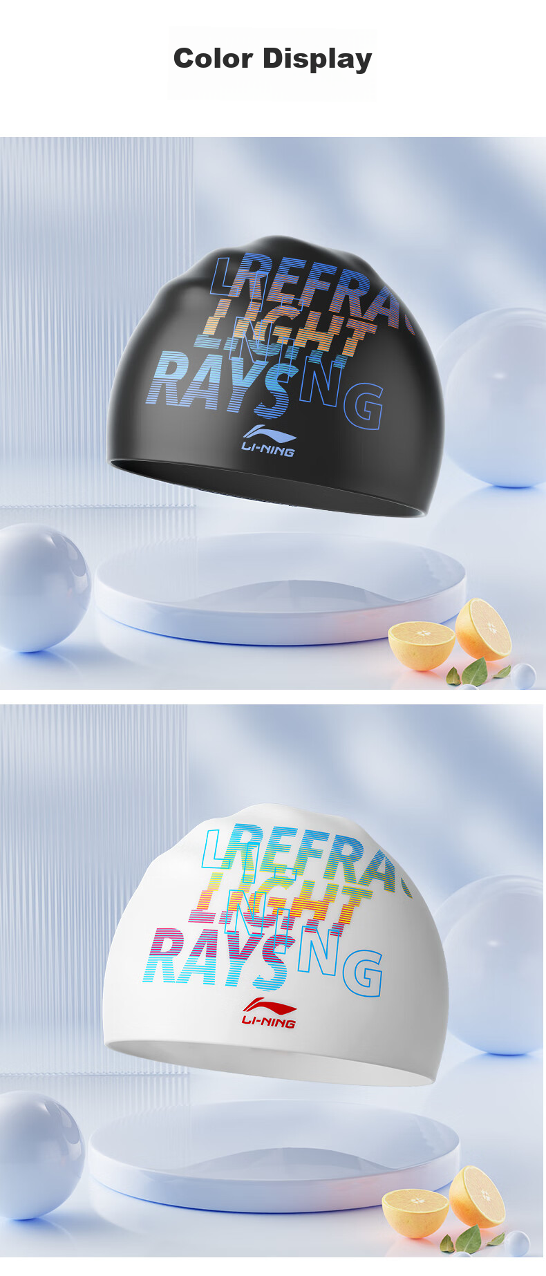 Li-Ning Swimming Cap, Long Hair Silicone Waterproof Swim Cap, Fashionable Printed Swim Cap for Men And Women, 5092 Black 7