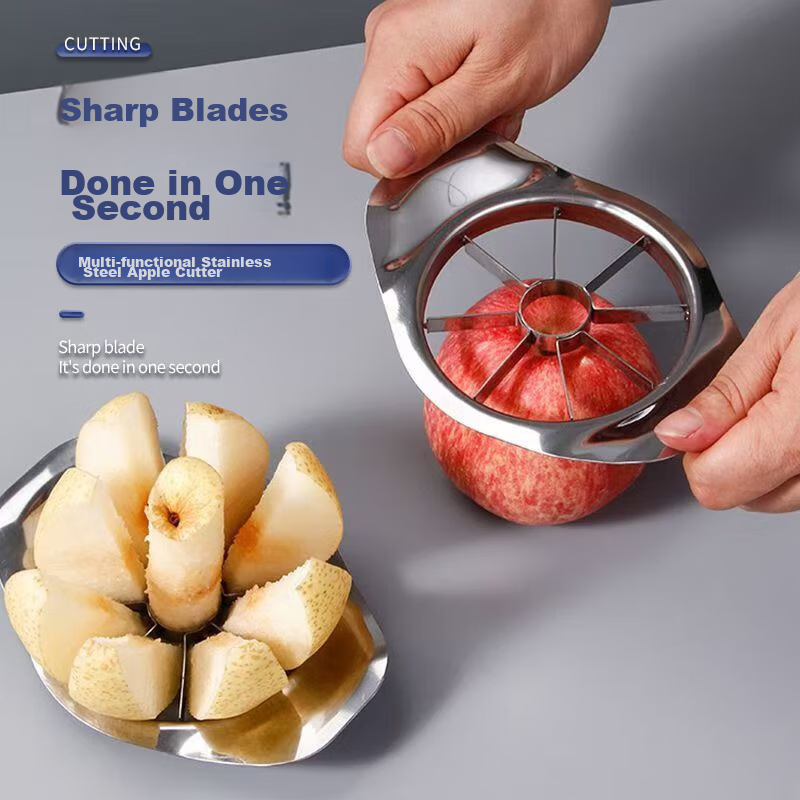 Dipuer Stainless Steel Apple Cutter, Multifunctional Fruit Slicer, Pomegranate Remover, Apple Chunker, Slicer