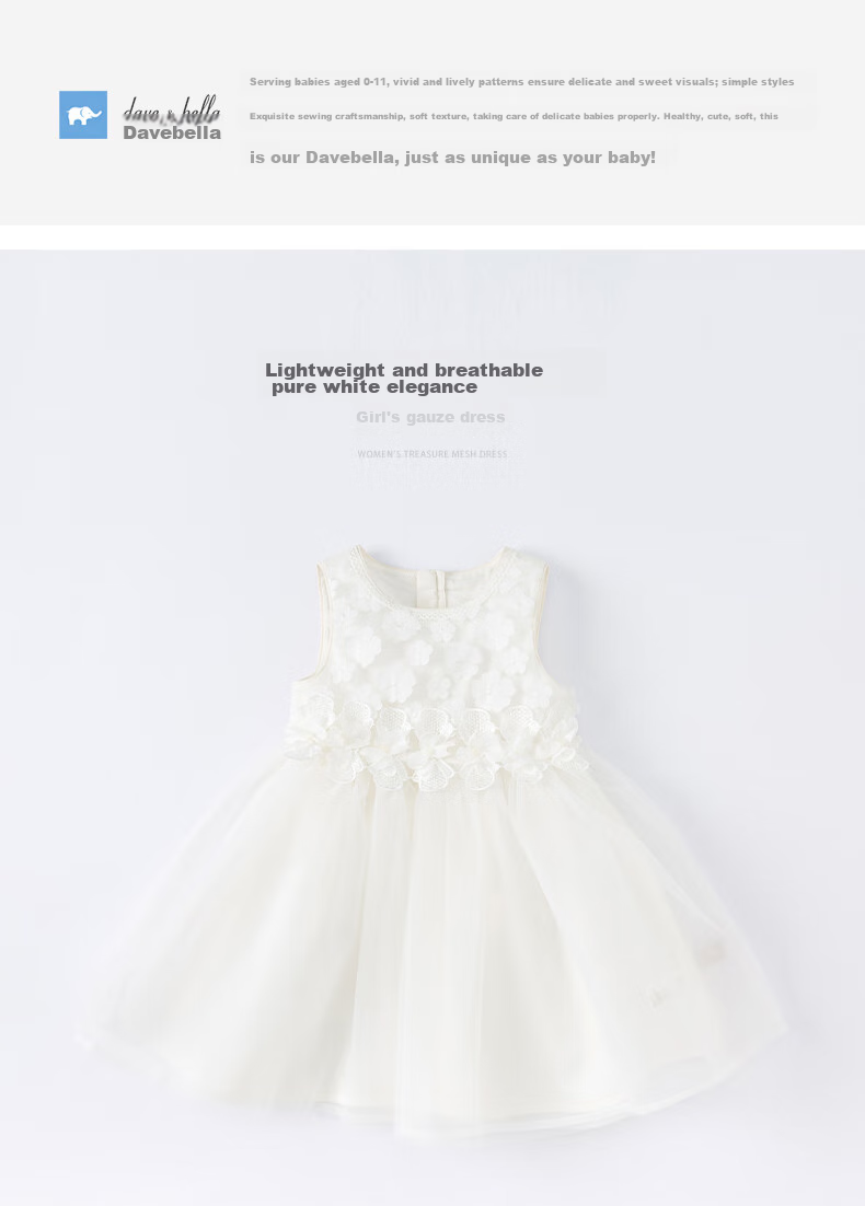DAVE & BELLA Girls' Summer White Dress Tulle Princess Dress Baby Birthday Dress 1