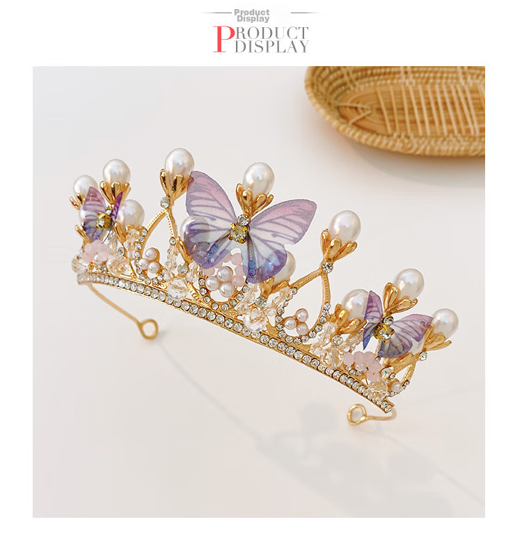 CHIMERA Butterfly Beaded Crown Headband for Children, Girls' Princess Performance Headdress, Hair Accessory, Mid-Autumn Festival Gift for Girls 11