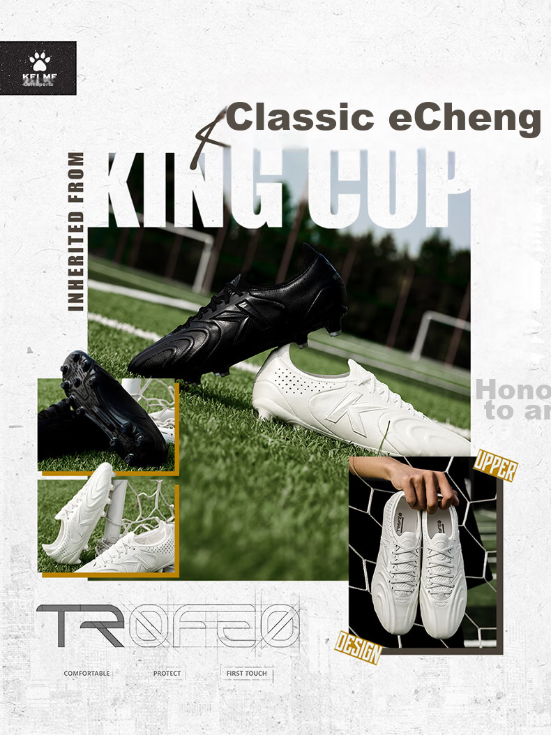 KELME Adult Soccer Cleats for Men, Holy Grail Series FG Long Studs, Non-Slip Breathable Training Shoes, White, Size 45 2