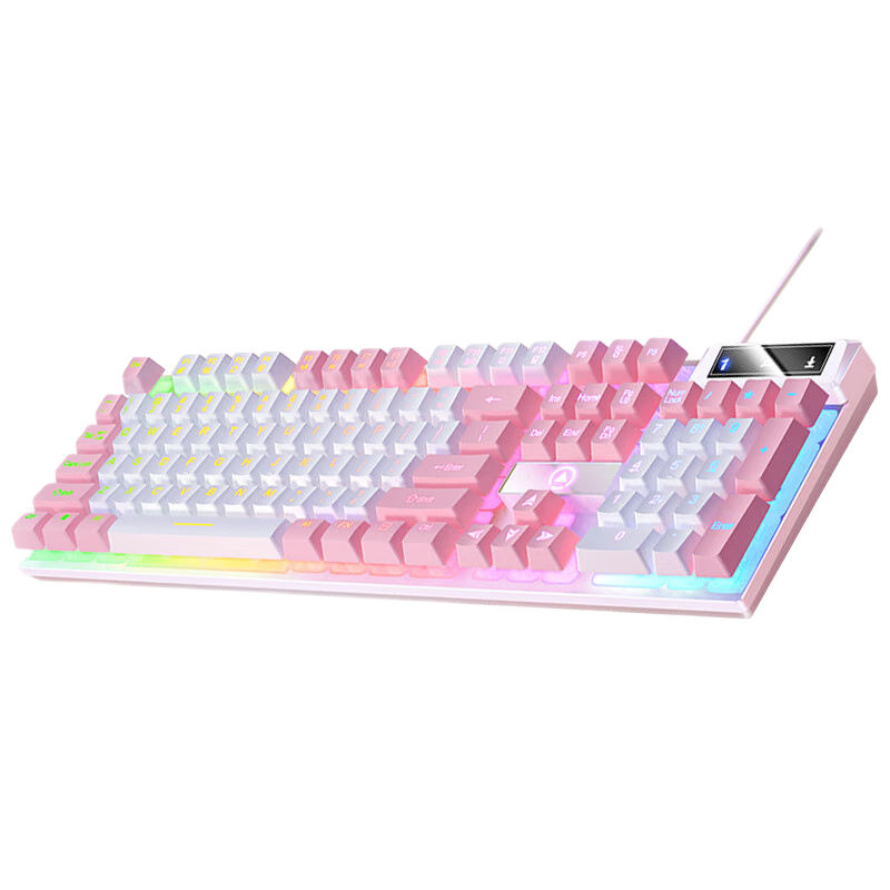 YINDIAO K500 Keyboard Colorful Package Upgraded Version, Mechanical Feel, Gaming Backlit E-Sports Office, USB External Full-Size White And Pink Dual-Tone Mixed Light Wired Keyboard