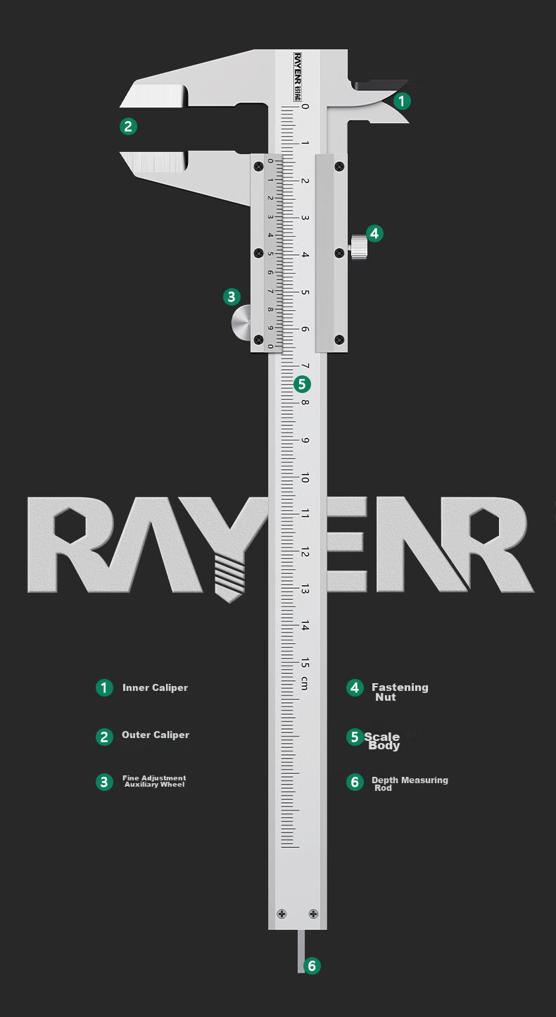 Ruineng High-Precision Vernier Caliper, Mechanical Caliper, Inner And Outer Diameter 0.02mm, Professional Measuring Tool, Measuring Ruler 150mm 13