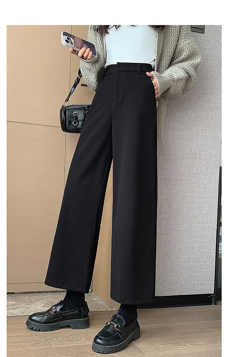 Dme [Long-Lasting Shape] Winter Mid-Rise Brushed Nine-Tenths Long Pants for Women, Slimming Straight-Leg Trousers, Warm Casual 9