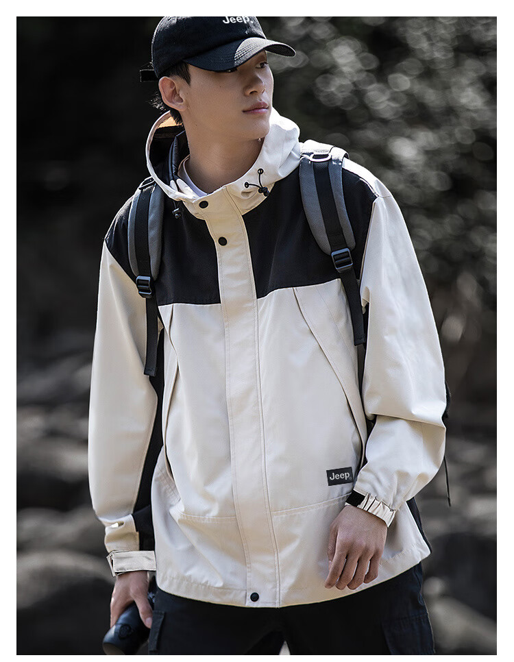 JEEP Men's Jacket, Spring And Autumn Casual Loose Windbreaker Workwear Clothing, Beige, 4XL 12