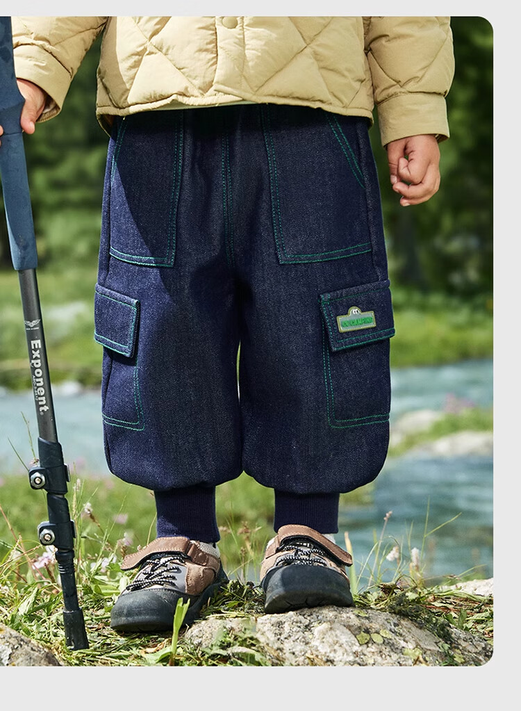 Ciciibear [Integrated Fleece Anti-Fade] Baby Denim Jeans Fleece-Lined Thickened Winter Cargo Pants Boys Children's Trousers 9