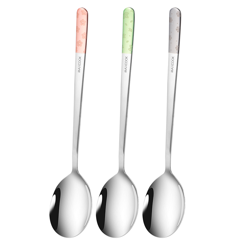 MAXCOOK 304 Stainless Steel Soup Ladle Spoon Set, Color-Coded Round Bottom Dining Spoons Rice Bowls Soup Spoons, Colorful 3-Piece Set MCGC7308