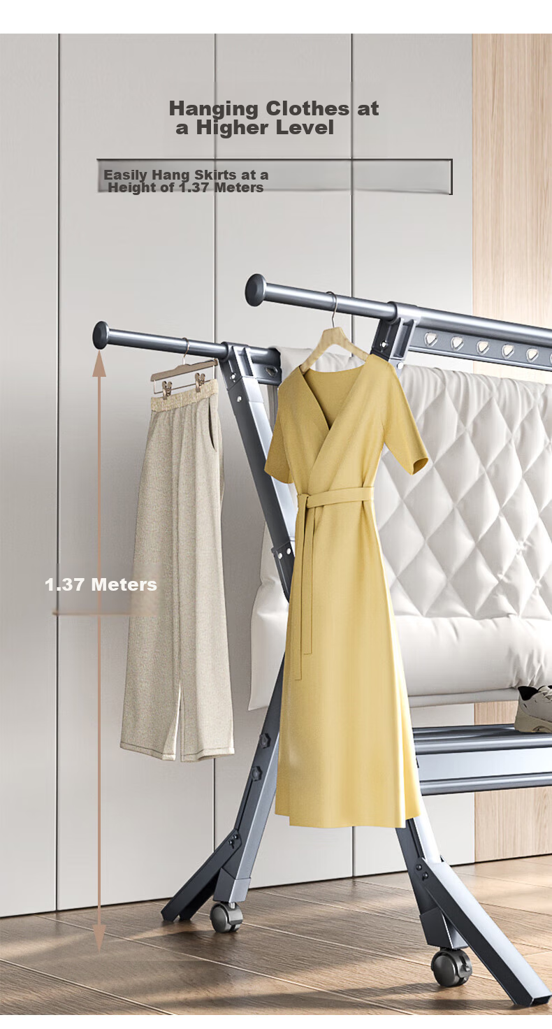 HKG Folding Aluminum Alloy Clothes Drying Rack, Extendable Indoor Balcony Household Laundry Hanger for Clothes And Quilts 11