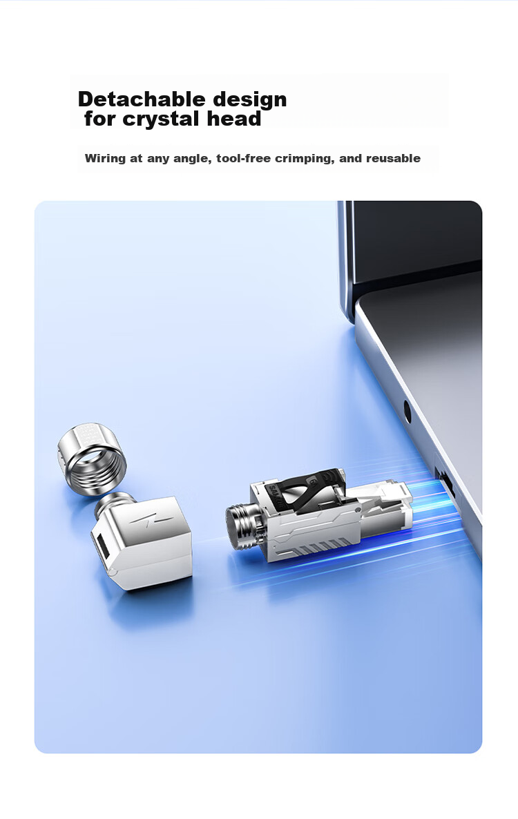 SAMZHE CAT6A 10G Shielded Tool-Free Crystal Head, Engineering-Grade CAT6A Tool-Free RJ45 Network Connector, Right-Angle Elbow CAT6A Network Cable Connector, Single Pack MDC65 7