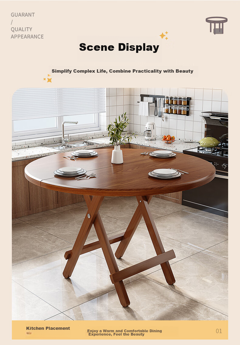 Chibailun Folding Table, Home Folding Dining Table, Compact Round Table for Small Apartments, Simple Portable Small Table 11