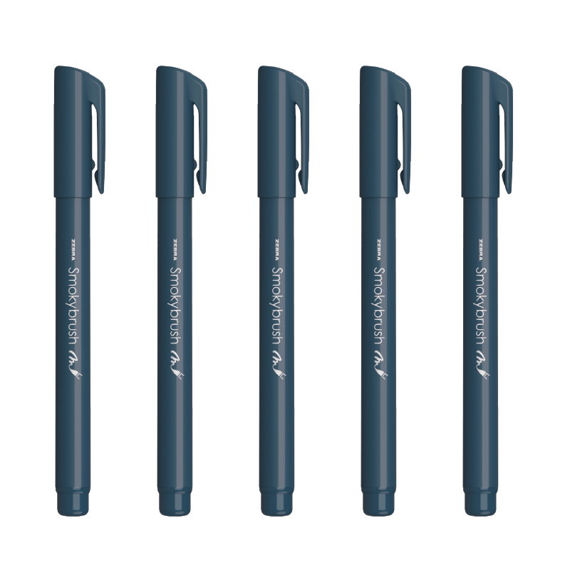 ZEBRA Small Regular Script Smoky Color Series Elegant Soft Brush Pen, Student Calligraphy Practice Brush, Colored Drawing And Journaling Watercolor Pen, WF9, Midnight Blue, Set of 5