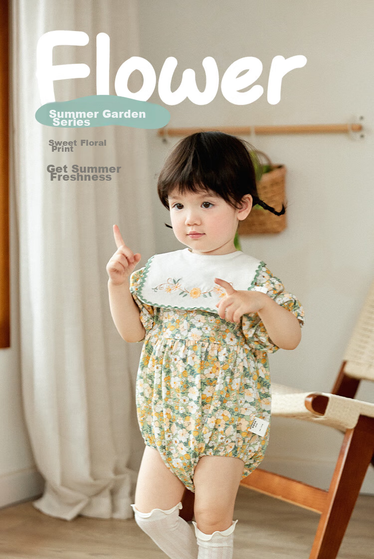 Wismorni Baby Girl Short-Sleeve Bodysuit, Summer Thin Style, Infant Summer Outfit, Triangle Romper, Princess Onesie 1