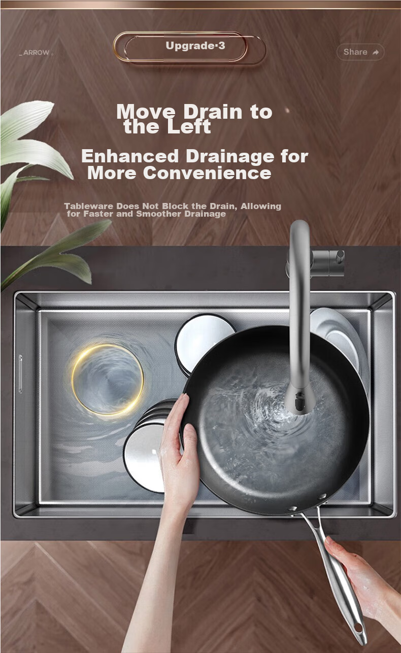 ARROW 304 Stainless Steel Kitchen Embossed Handmade Sink, Large Single Bowl Vegetable Washing Basin AE5570418GM21-SS 10