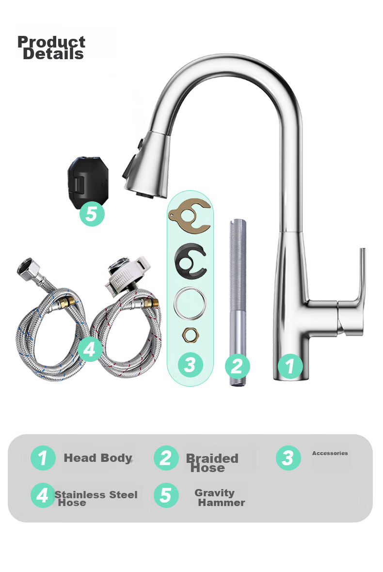 JOMOO Faucet Kitchen Sink Cold And Hot Pull-Out Four-Function Flying Rain Waterfall Sink Faucet 33229 20