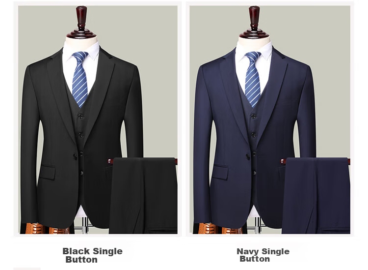 ROMON Men's Suit Set, Three-Piece Business Slim-Fit Formal Wear, Groom Attire, Professional Suit, Navy Blue, 3XL 6