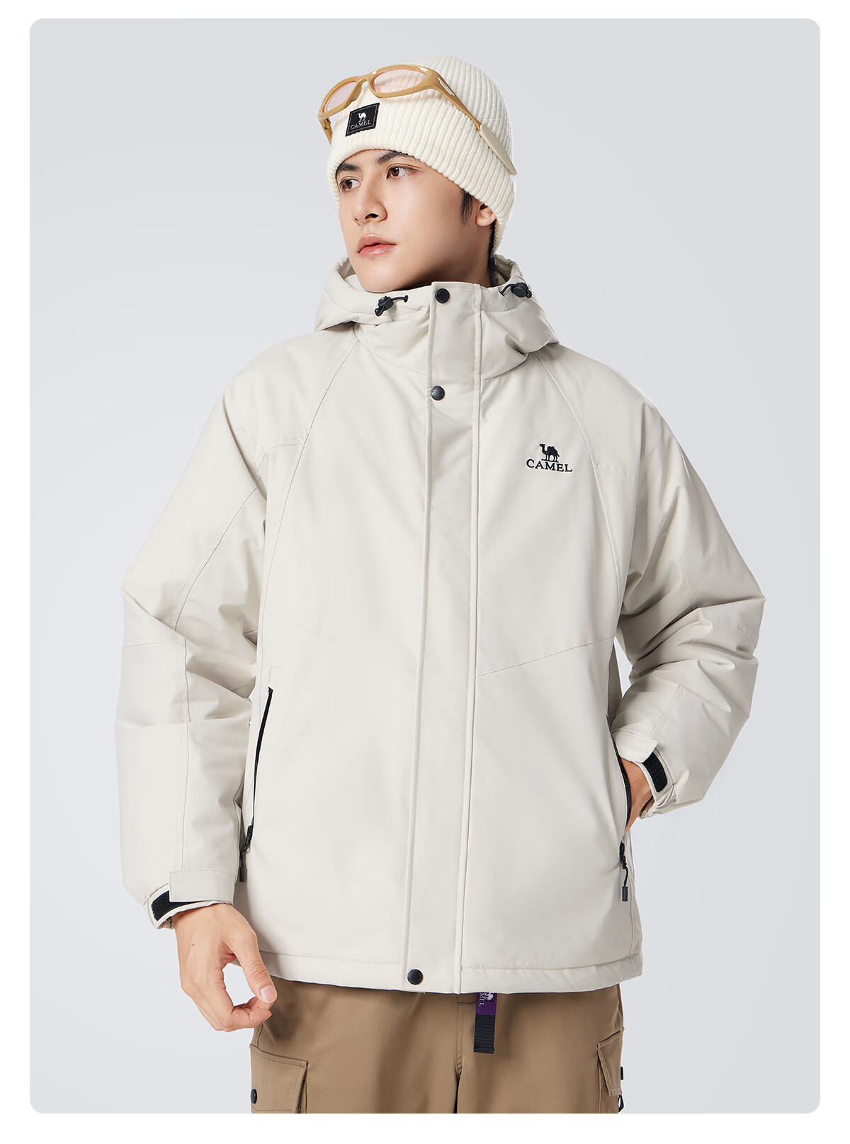 CAMEL Men's Cotton Jacket, Winter Urban Light Outdoor Fleece-Lined Waterproof Coat, Couple's Outerwear M13CA6V128C 27