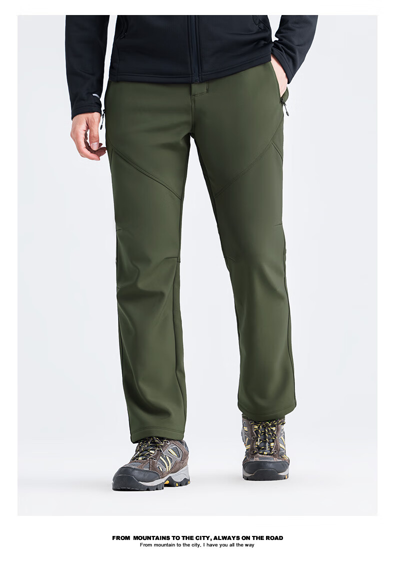 Pioneer Camp Tibetan Wolf Outdoor Softshell Hiking Mountaineering Pants Men's Autumn Windproof Water-Repellent Warm Breathable Straight-Leg Trousers 19
