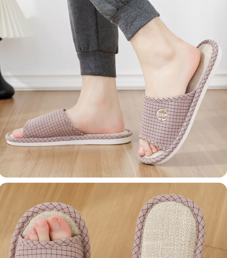 Huameijianbu Linen Slippers, Indoor Non-Slip, All-Season, Sweat-Absorbing, Breathable Cotton And Linen Slippers, HM6106, Gray, Size 42-43 27