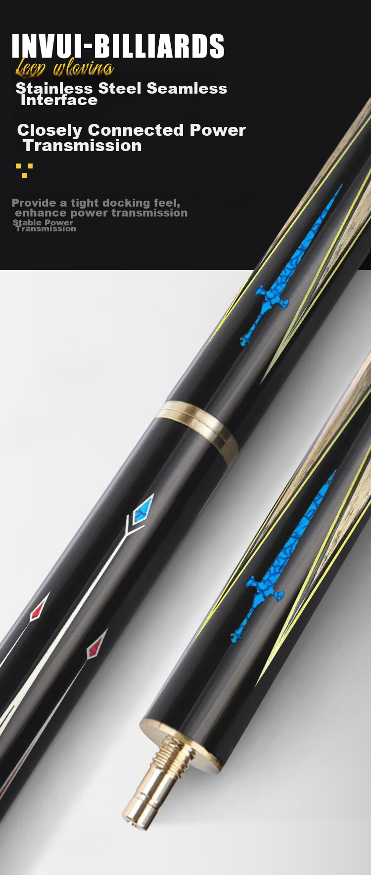 INVUI Pool Cue Tip, Cue Barrel Set, Chinese 8-Ball, 16-Color English Snooker Billiard Cue, Black 8 Z-17 7
