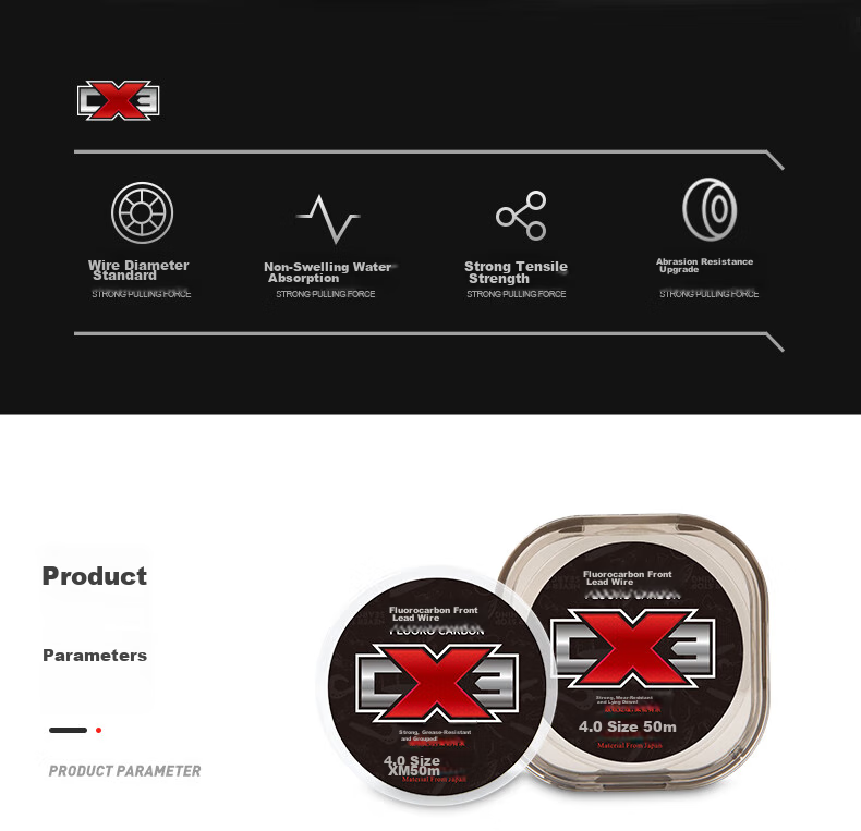Guowangliya Fishing Line, Carbon Fiber Leader Line, Carbon Thread, 50 Meters, Wear-Resistant, Anti-Bite Sea Fishing Line, Size 3/50 Meters 2