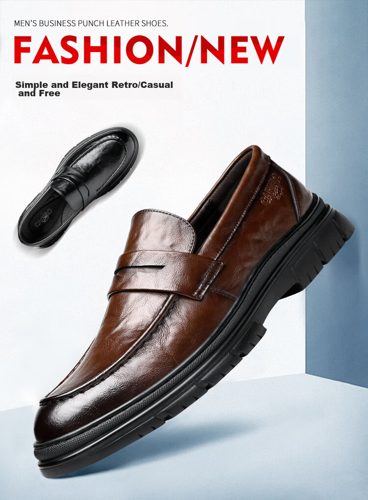 CARTELO Men's Loafers, Leather Shoes, Business Casual Shoes, Breathable Soft Leather Slip-On Shoes, Model 9925, Black, Size 39 1