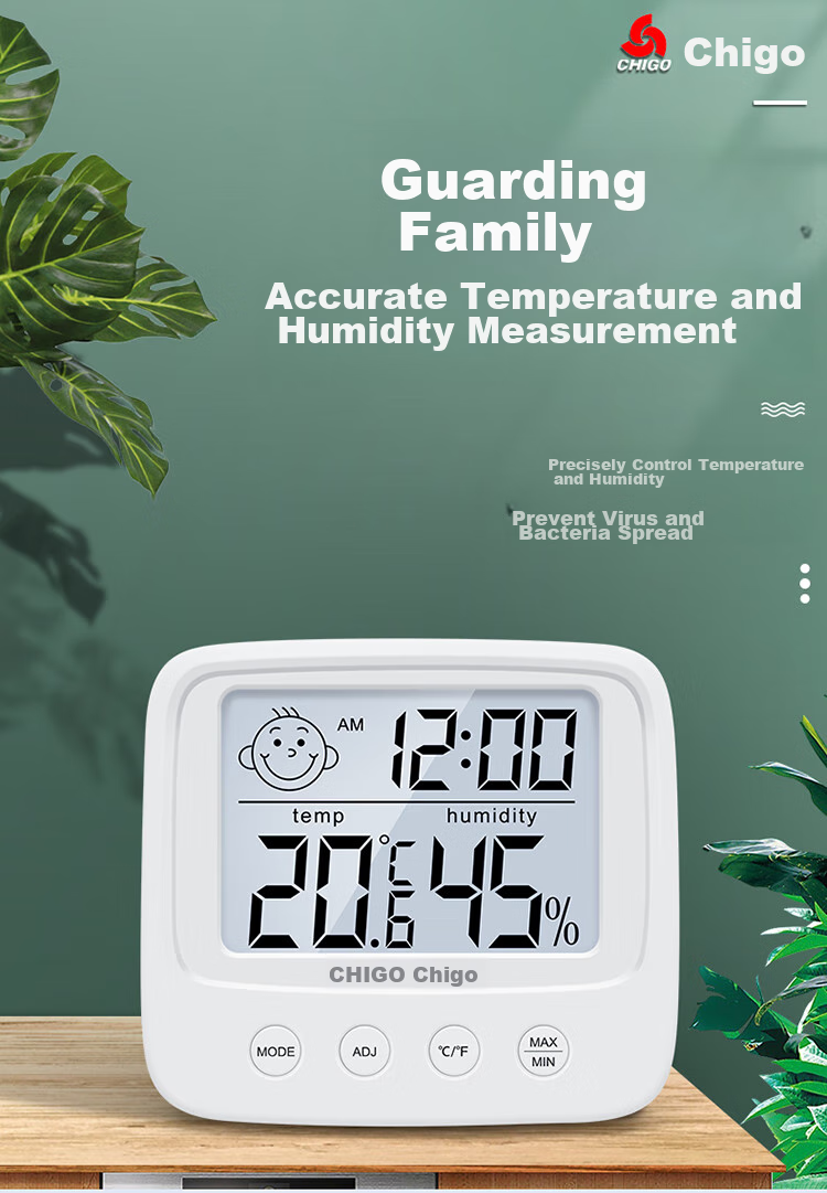 CHIGO Home Electronic Thermometer And Hygrometer for Indoor Office, Baby Room, Time Alarm Clock HTC-1 ABS 1