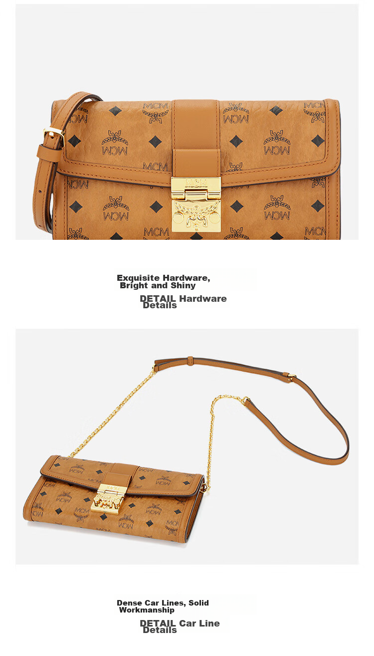 MCM [Brand Original Box] TRACY Large Leather Chain Crossbody Women's Bag, Cognac Color, Gift 8