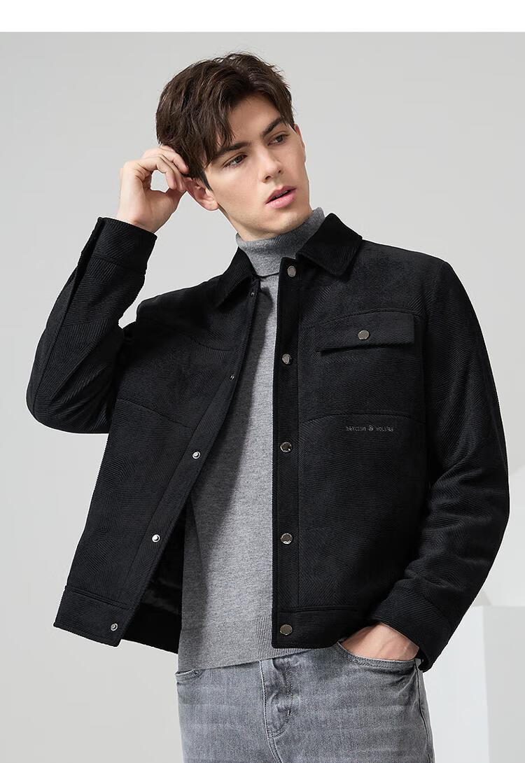 DANCING WOLVES 85% Duck Down Autumn Winter Corduroy Lapel Thick Men's Down Jacket 102 Dark Blue 175 9