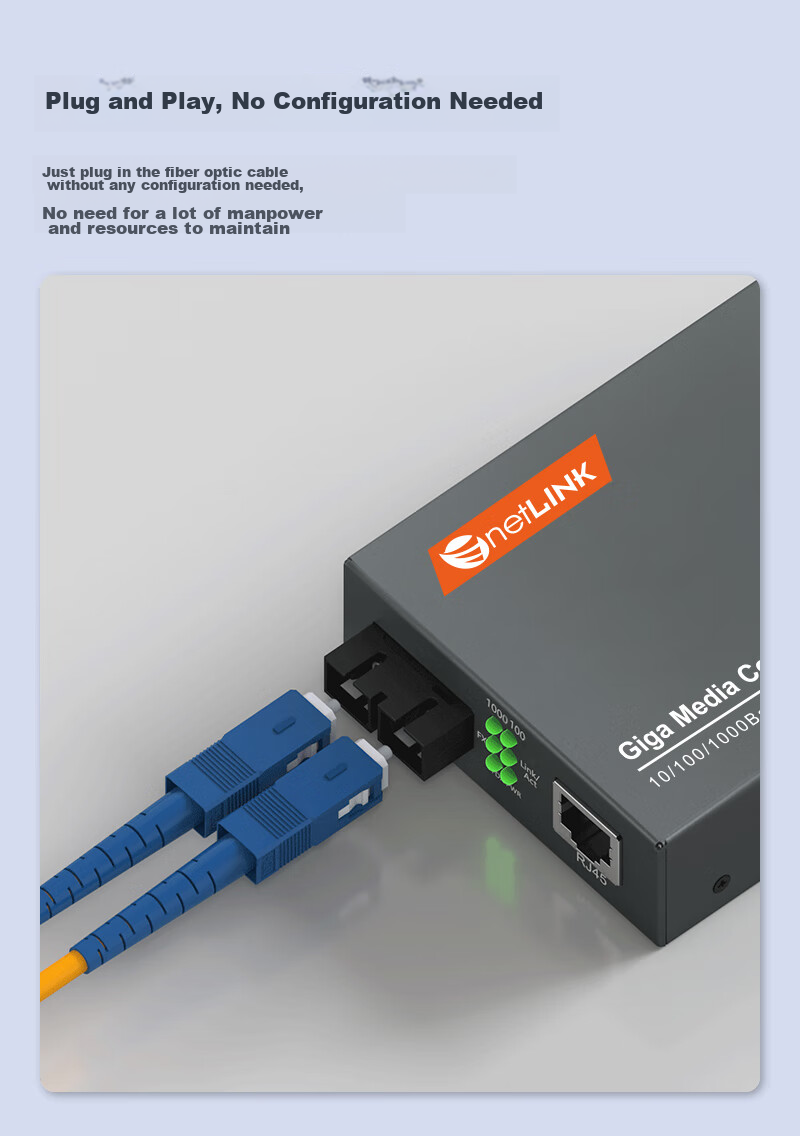 NetLINK HTB-GS Gigabit Single-Mode Dual-Fiber Optic Transceiver, Optical-Electrical Converter, SC Interface, 0-20KM Range, One Unit 5