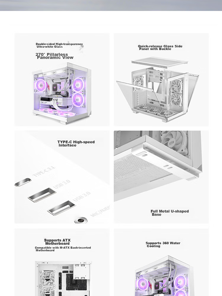 PCCOOLER Fenghua B310 Black Computer Case (MATX/Glass Side Panel/Supports 360mm Water Cooling/Large Ventilation Mesh) 2