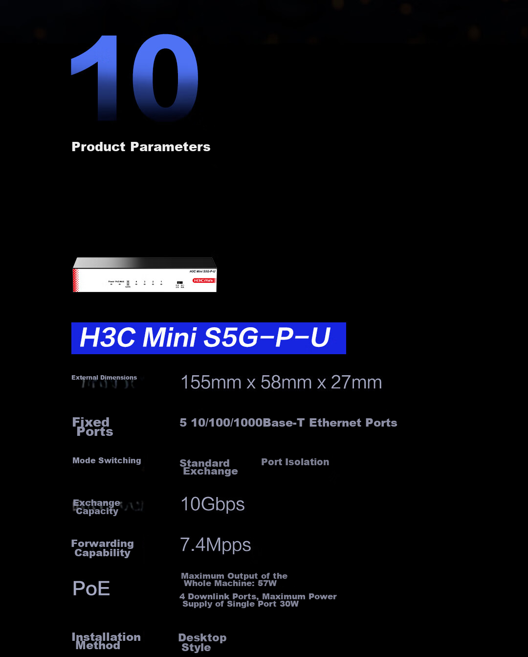 H3C 8-Port Gigabit POE Switch, Enterprise-Level Network Monitoring Splitter Diverter Hub, PoE Power Supply 125W S1208V-HPWR 8