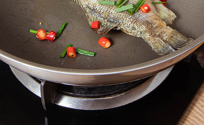OLOFE 316L Stainless Steel Wok, Flat Bottom, Non-Coated, Chinese Mirror Finish, Seventh Generation Wok, Uncoated, Household Cooking Pan, 32cm 8