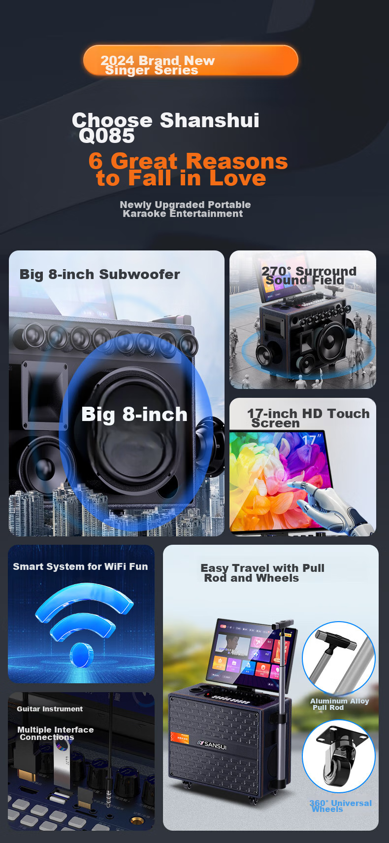 SANSUI 3-Year Karaoke Membership Home KTV Sound System Outdoor Portable Bluetooth Speaker with Display Home Karaoke Machine All-in-One Q129Pro 4