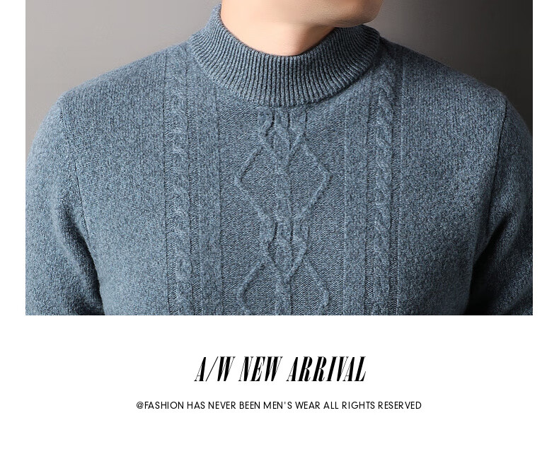 Hengyuanxiang Men's Thickened Wool Sweater Autumn Winter 100% Pure Wool Half Turtleneck Simple Casual Solid Color Knitwear 15