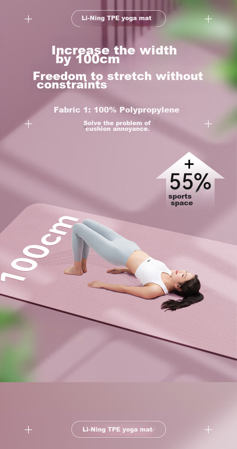 Li-Ning Yoga Mat, Double Size, Thickened, Non-Slip, Extra Large, Shock-Absorbing, for Jump Rope Exercises, Soundproof, Wide Exercise Mat, TPE Material 6