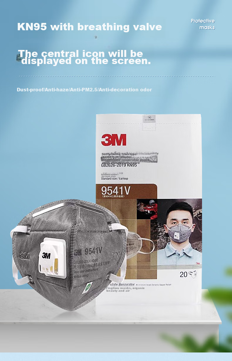 3M 9542V Activated Carbon Mask with Breathing Valve, Dust, Smog, PM2.5 Particle Protection, Odor Filter, KN95 Head-Mounted, Individually Packaged [20 Pieces/Box] 2