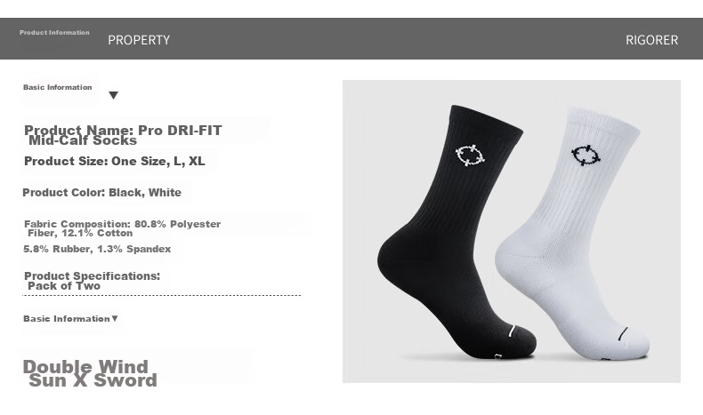 RIGORER High Tube Mid Tube Men's Adult Casual Elastic Socks Z119140322-1, Black (3 Pairs), L 10