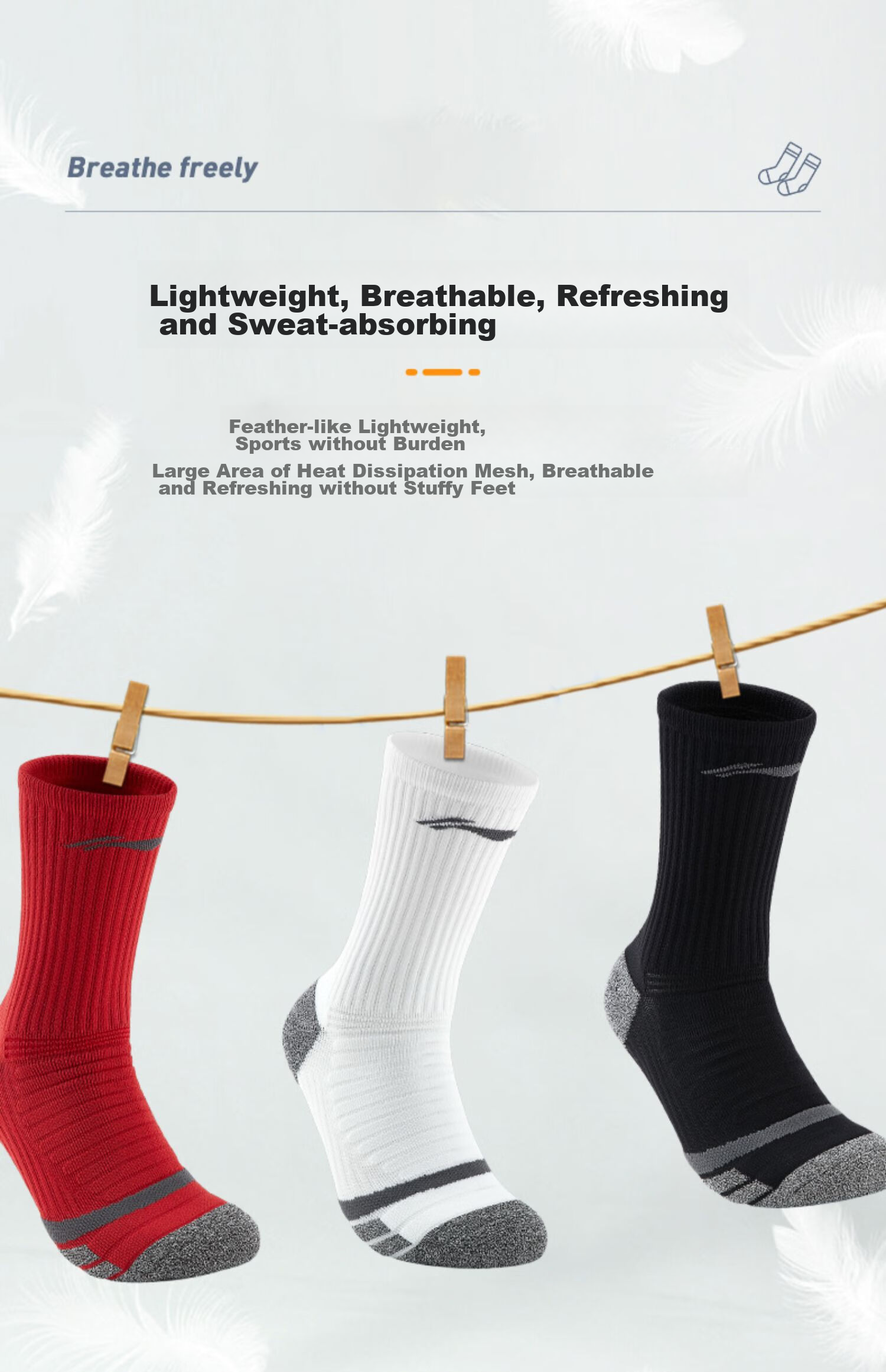 Li-Ning Basketball Socks for Men And Women, Sports Socks with Terry Bottom for Running (Black And White, 2 Pairs), Durable Non-Slip Elite Socks 20